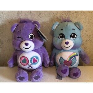 Care Bears PLUSH STUFFED Lot of 2 Plush 10" Purple Blue Winking Rainbow 2022